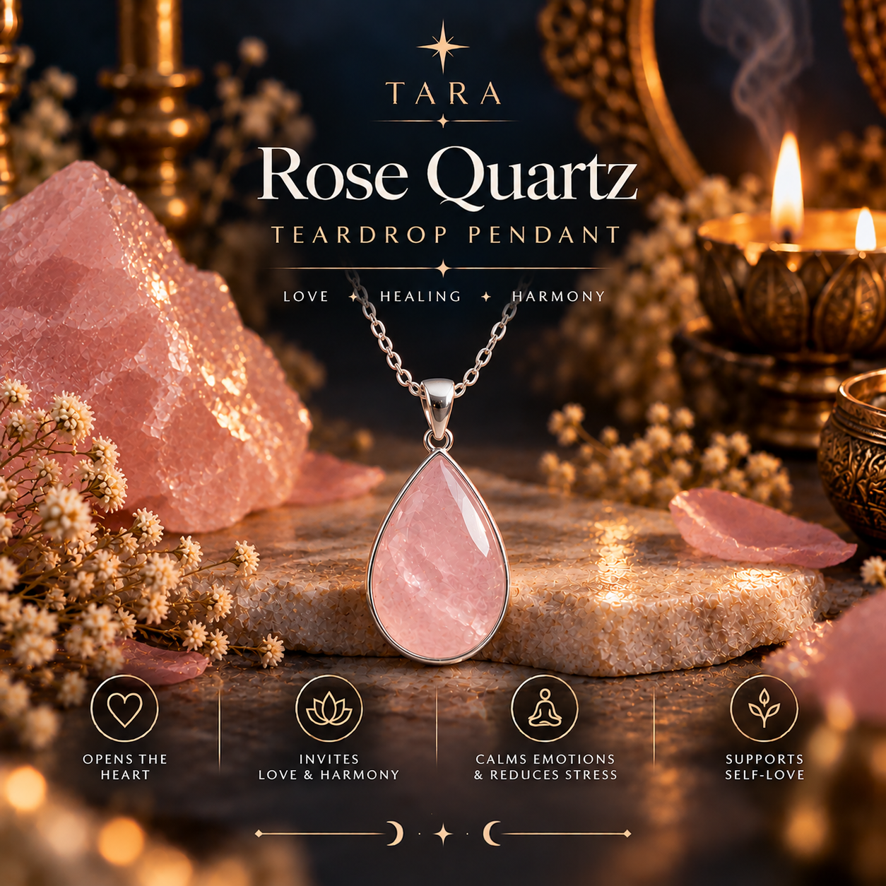 Energized Teardrop Rose Quartz Pendant